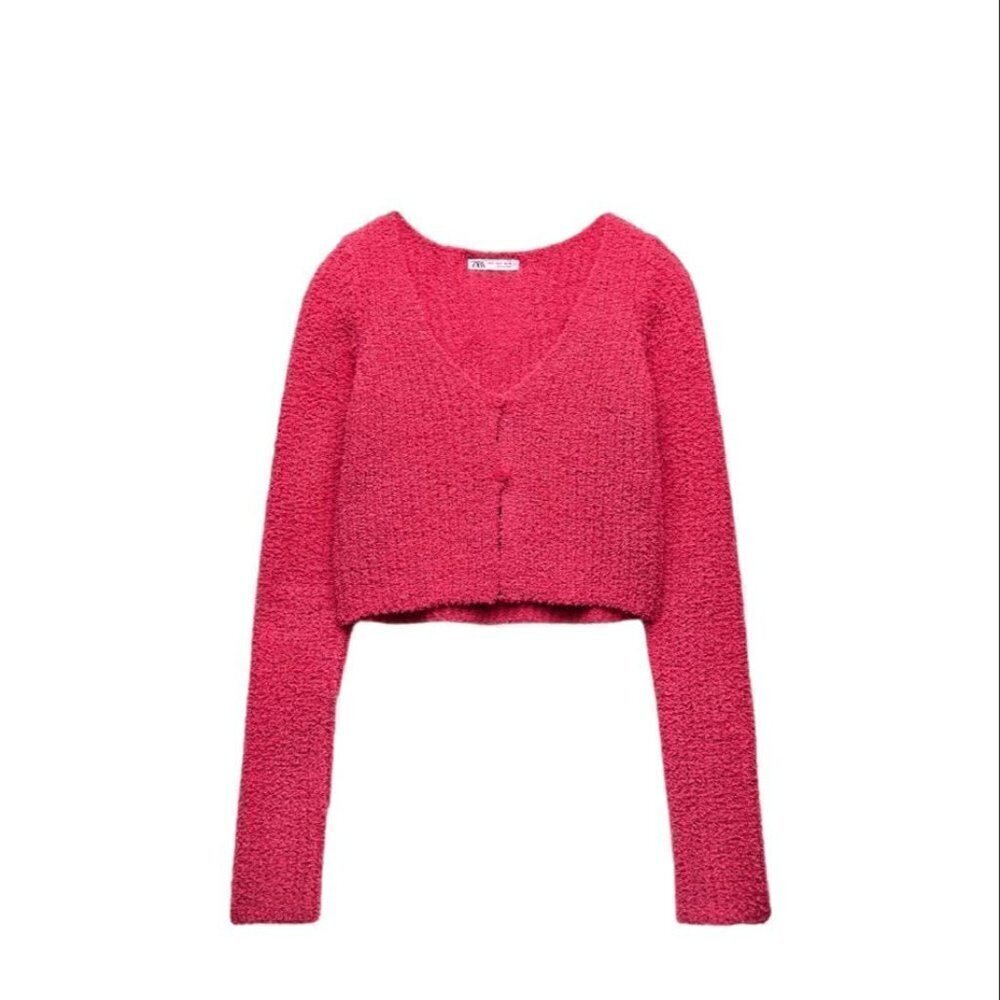 ZARA CHENILLE CARDIGAN PINCK SIZE S 7901/515/360